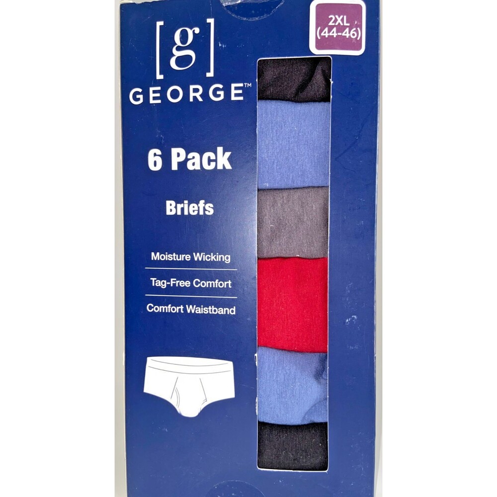 6-Pack GEORGE Men’s 2XL Briefs Underwear Tag-Free Wicking Odor Control Cotton